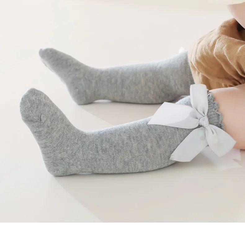 Baby Girls Bow Knee High Socks Cute Kids Girl Student Princess Sock Children Solid Color Cotton Socks Infant Newborn Clothing