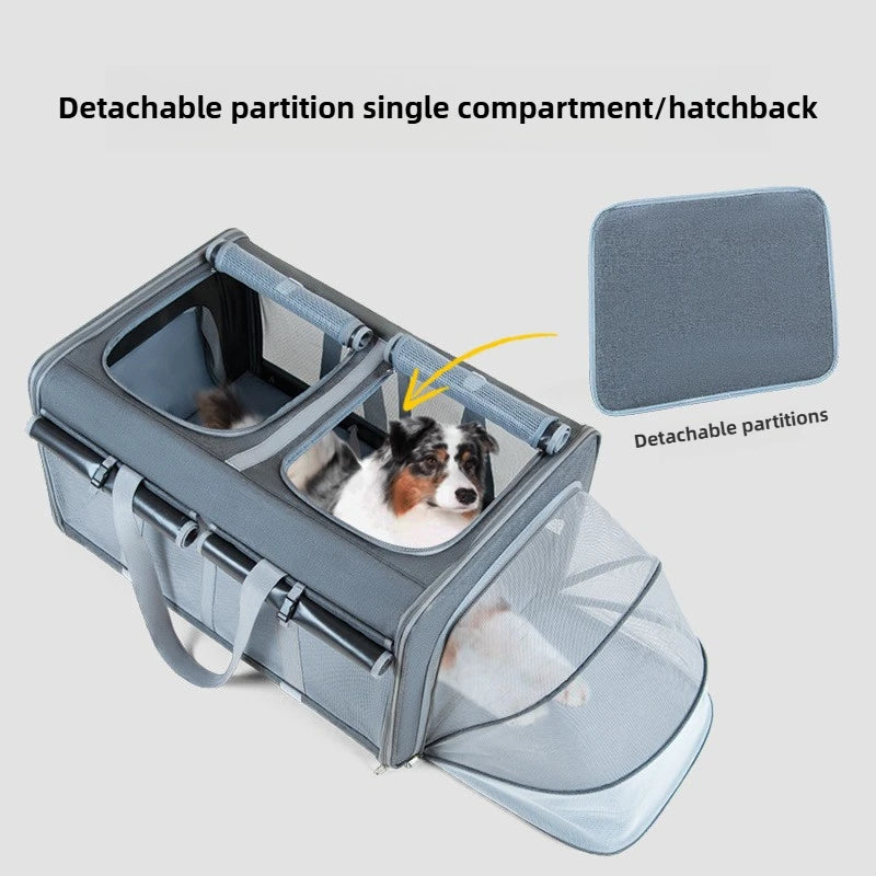 30kg Heavy-Duty Foldable Pet Carrier for Dogs/Cats - All-Terrain Trolley with Removable Wheels, Breathable XXL Travel Stroller