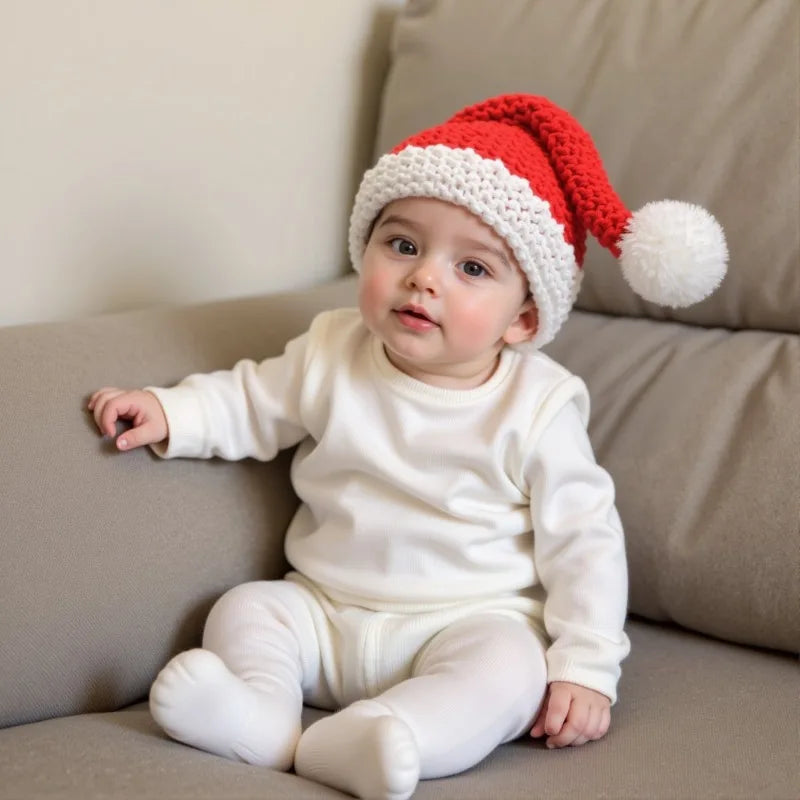 Christmas Theme Newborn Photography Props Soft Knitted Red Long Tail Fur Ball Christmas Hat Studio Baby Photoshoot Accessories