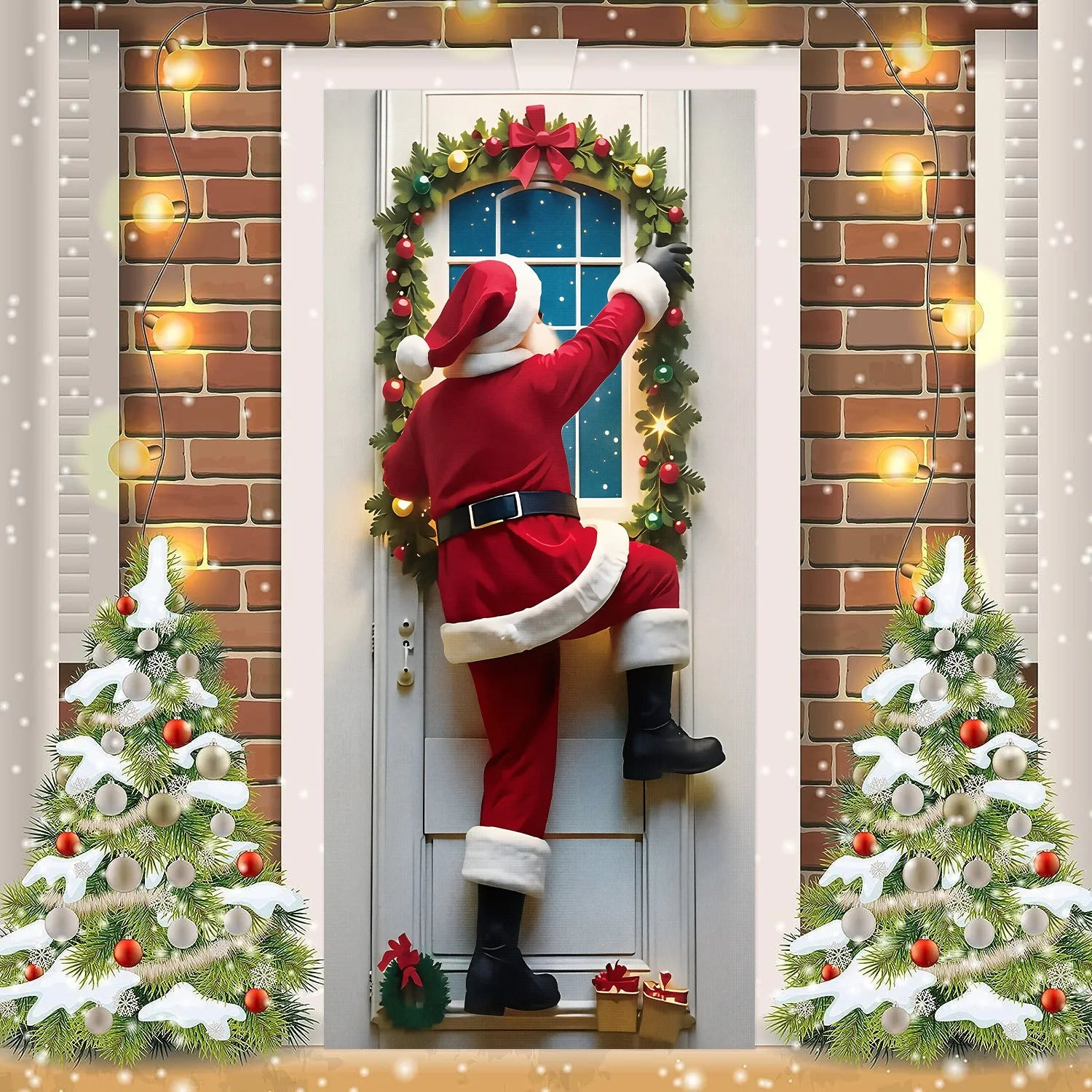 1pcs 2D Christmas Theme Door Cover Banner 2026 New Year Living room Decor Xmas Navidad Santa Snowman animals decor Favor Gift