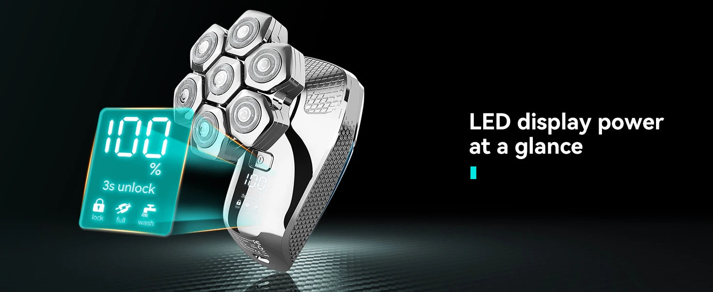 Kensen S18 Electric Head Shaver for Men Rechargeable 7D Floating Cutter Magnetic 5 in 1 Shaver Hair Trimmer Clipper Head Razors