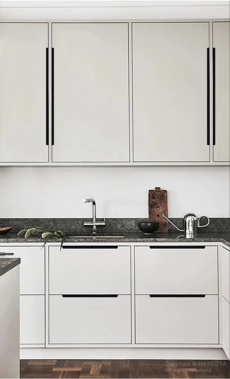 Hidden Furniture Handles Matte Black Gold Silver Kitchen Cabinet Pull Wardrobe Pull Not punched Handles for Cabinets and Drawers