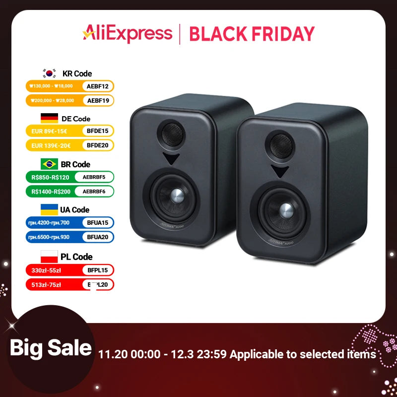 AIYIMA  Upgrade S400 Audio Bookshelf Active Speakers Studio Monitor 3 Inch Bluetooth USB DAC HiFi Home Subwoofer System TV PC