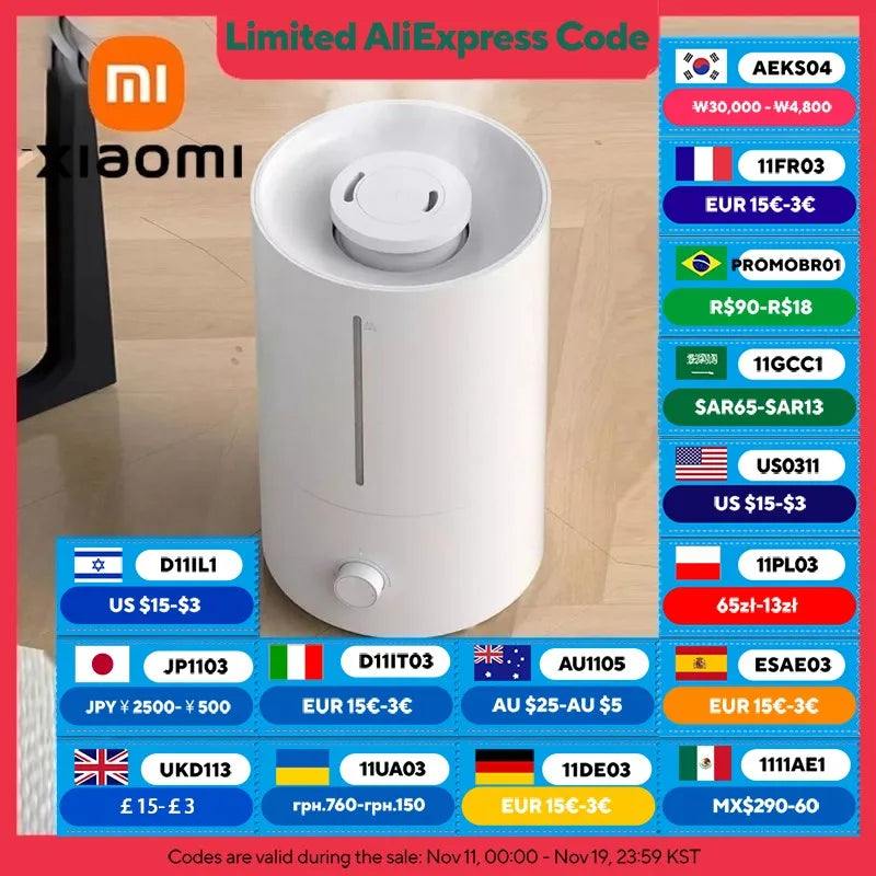 XIAOMI MIJIA  Humidifier 2,Top Fill 4L Supersized Cool Mist Humidifier,30H Runtime,Silver ion antibacterial,For Home, Large Room