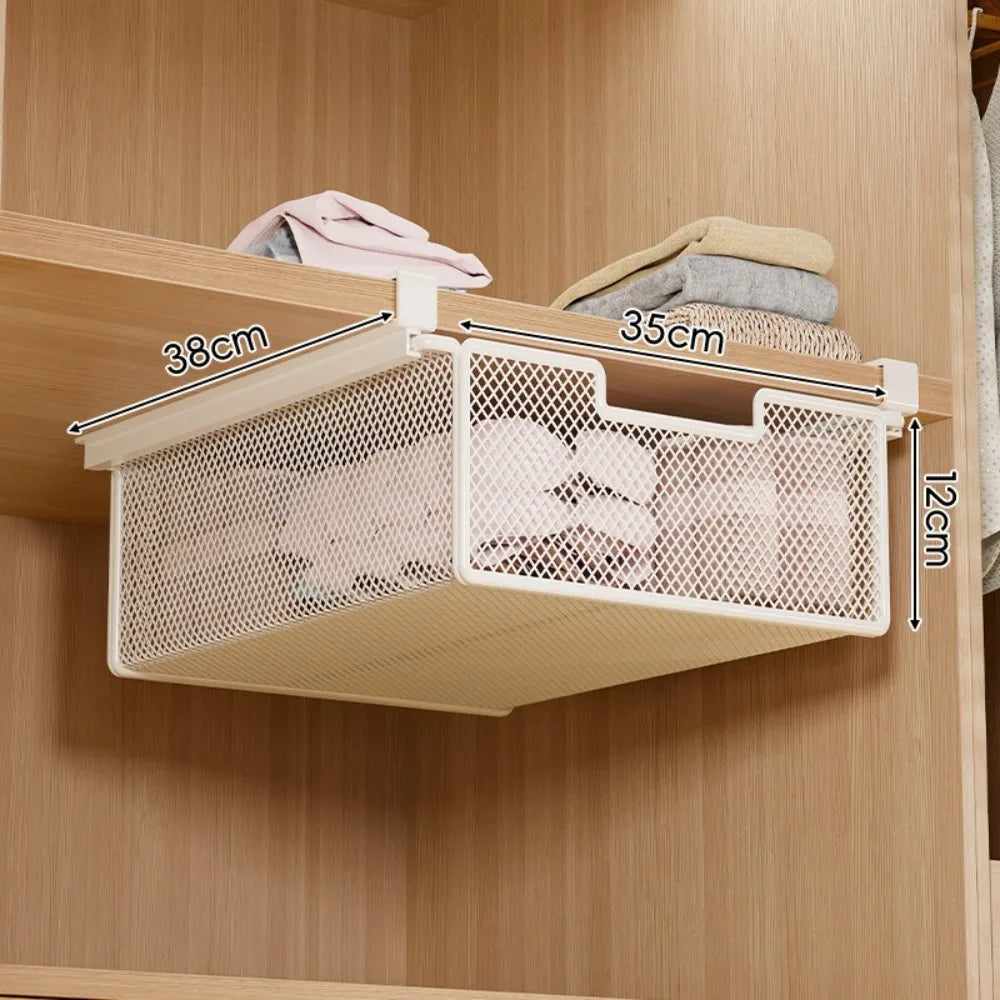 Large Capacity Underwear Storage Basket Pure Color Under Shelf Hanging Organizer Basket Design Under Cabinet Pull-Out Drawer