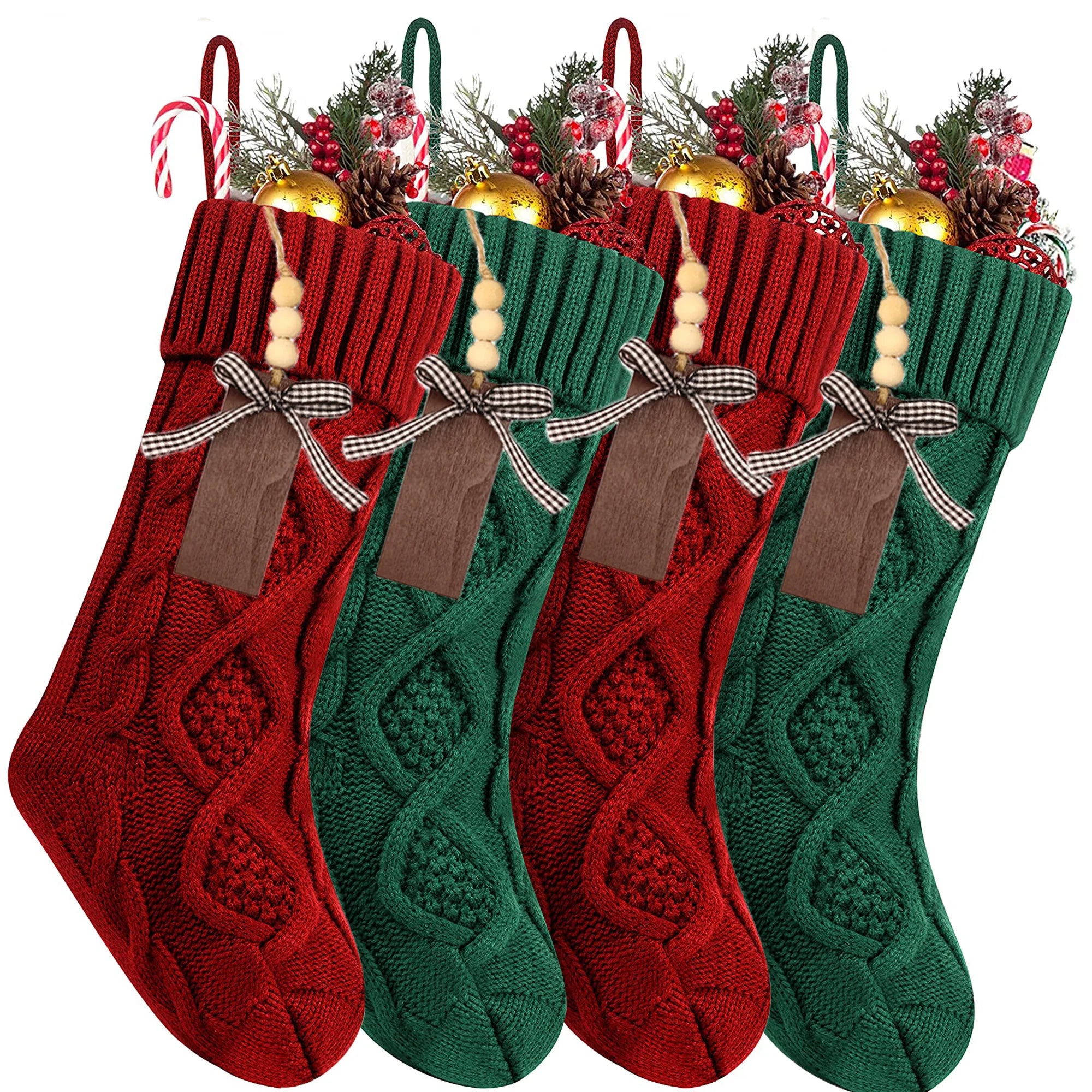 4/6/8PACK Christmas Stockings 18Inches Large Cable Knitted Stocking   Xmas Hanging Stocking Decorations with Name Tags