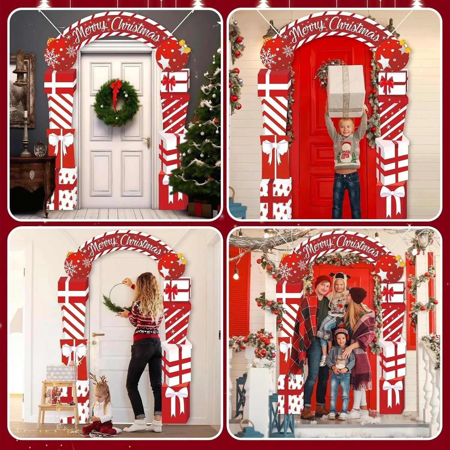 3Pcs Christmas Door Decoration Merry Christmas Porch Sign Front Door Banner Xmas Hanging Decoration Holiday Gift Backdrop