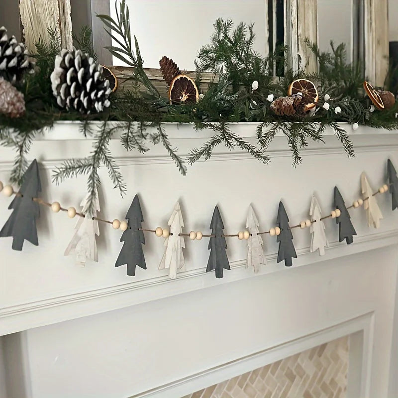 1Set Trees And Wooden Beads Perfect Combination Of Garland Winter Christmas Decoration Fireplace Decoration Wooden Garland