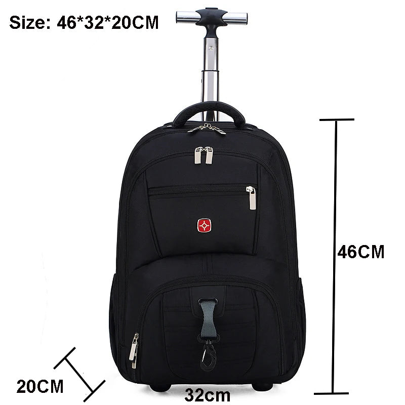 Men Trolley Backpack Shoulders Travel Bag with Wheels 24 Inch Students Rolling Luggage Business Trolley Large Capacity Suitcases