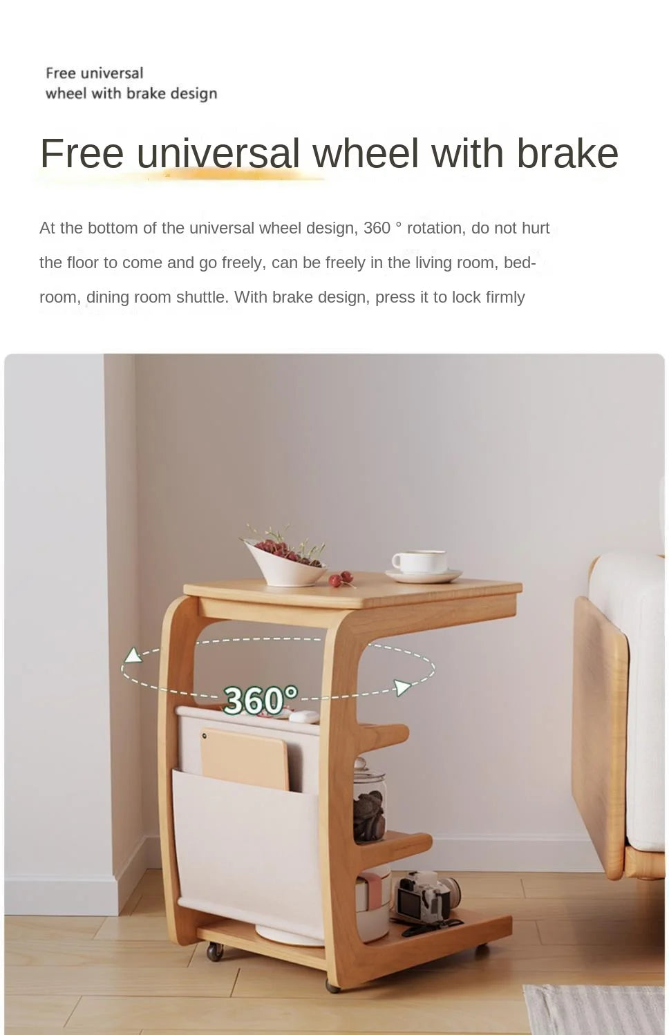 X&D Solid Wood Sofa Side Several Movable Living Room With Wheel Side Cabinet Bedside Shelf Simple Household Coffee Small Table