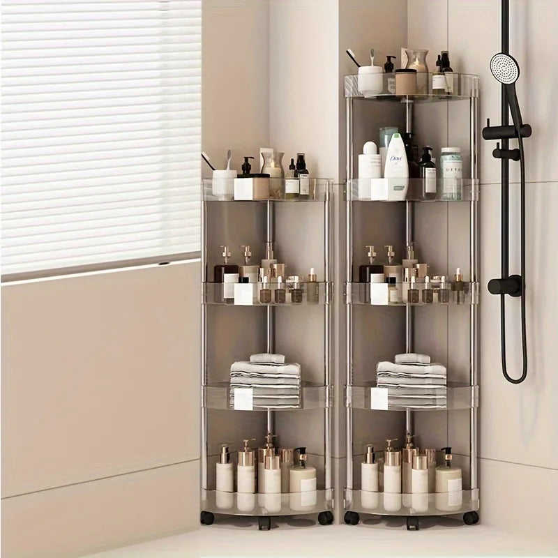 Fashion Rack Multi-Layer Transparent Bathroom Shelf Washbasin Storage Trolley Easy-Move Corner Space-Saving Toilet Rack