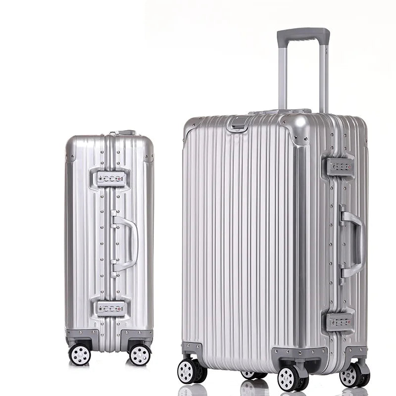 Aluminum Magnesium Alloy Rolling Luggage 20 Inch Metal Trolley Case Lightweight Carry On Suitcase For Business Trip Travel Cabin