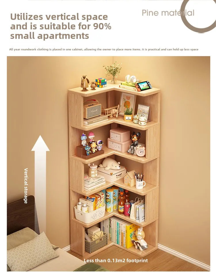 Solid Wood Corner Bookshelf Integrated Shelf Against The Wall Floor Narrow Cabinet Household Corner Storage Shelf Bookcase