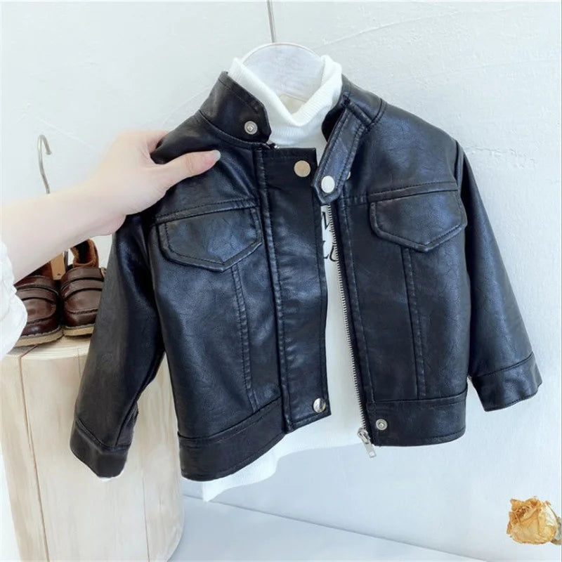 Boys Handsome Leather Jackets Kids 2-8 Years New Classics Spring Autumn Coats Baby Children Pu Outerwear Kids Zipper Fly Clothes