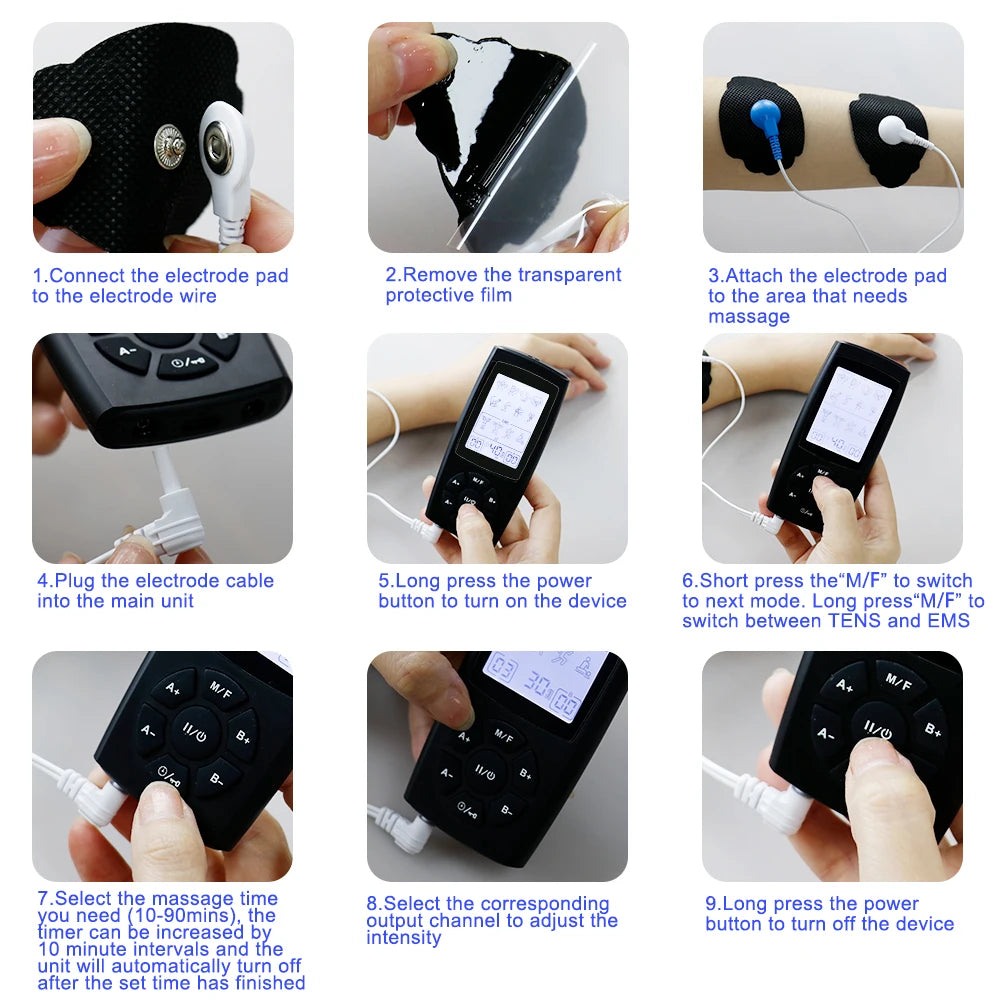 Tens Electroestimulador Pulse Acupuncture Massager 40 Levels EMS Muscle Stimulators Relaxation Medical Pain Relief with 10 Pads