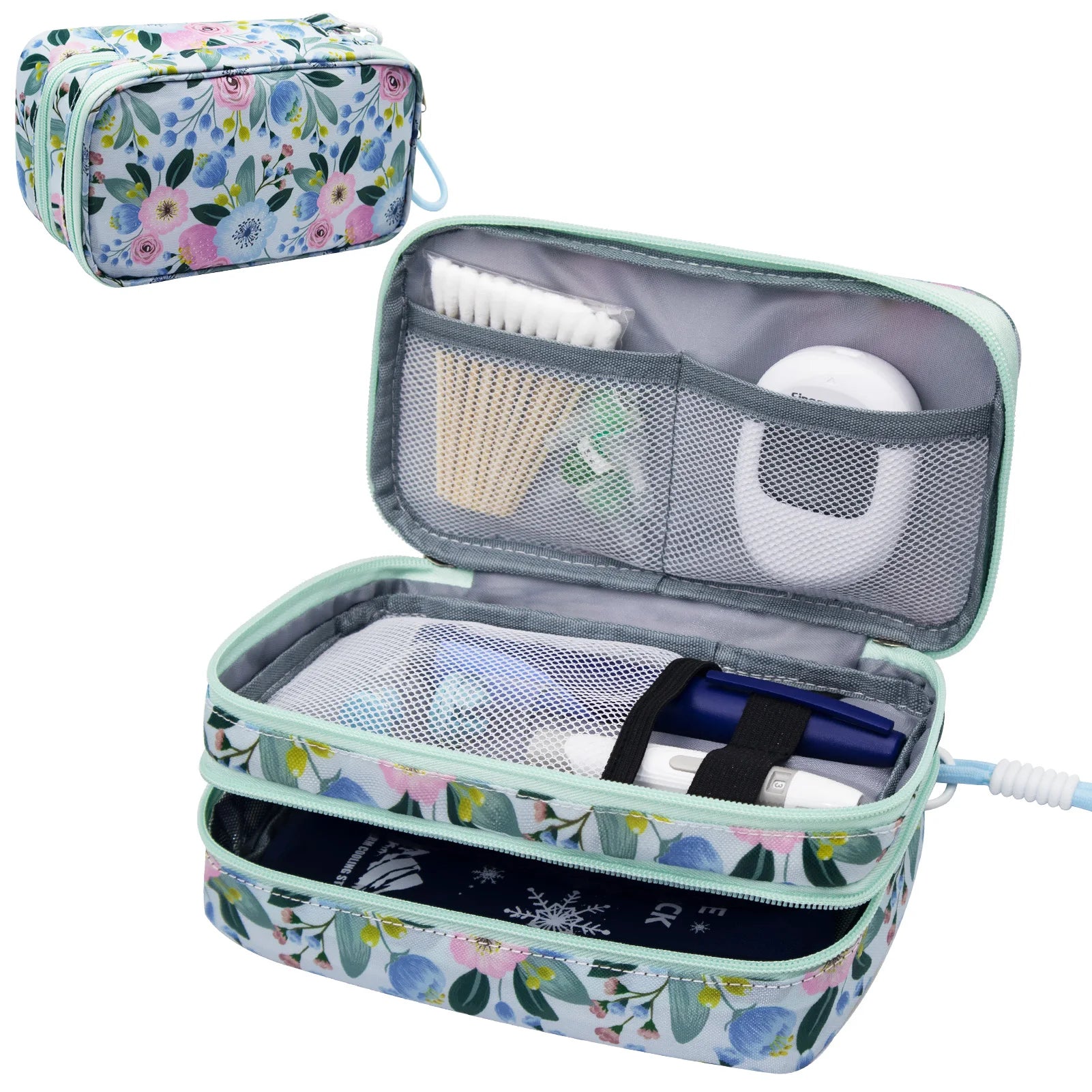 Insulin Cooler Bag with Ice Packs, Travel Medicine Organizer for Diabetes, Double Layer Storage Case