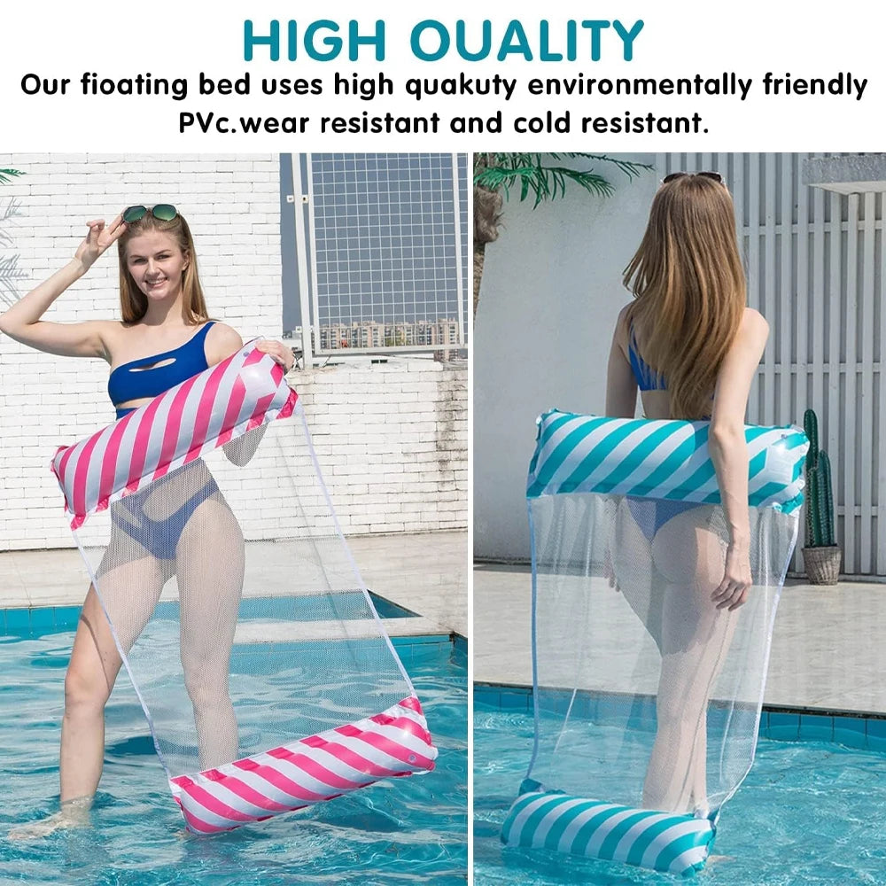 Foldable Striped Inflatable Lounge Chair, Suitable For Swimming Pool Parties And Beach Leisure Floating Beds With Net Backrest
