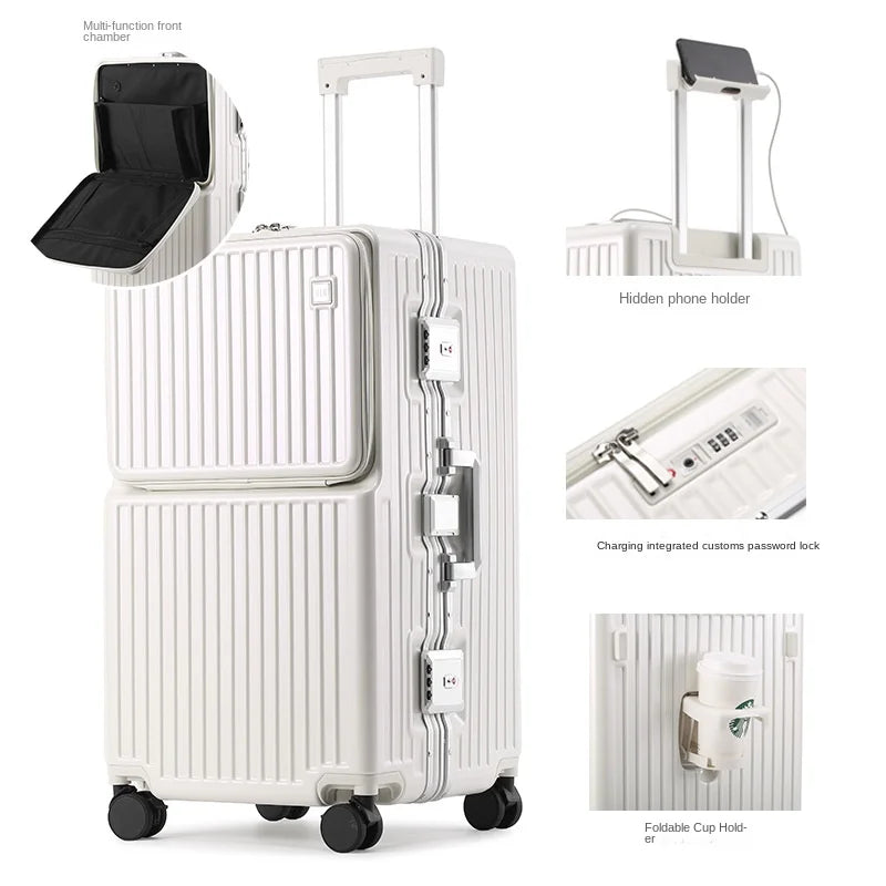 26/28/32 Inch Large Capacity Travel Suitcase Rolling Luggage Aluminum frame Suitcase Trolley Case with Cup Holder Travel Case