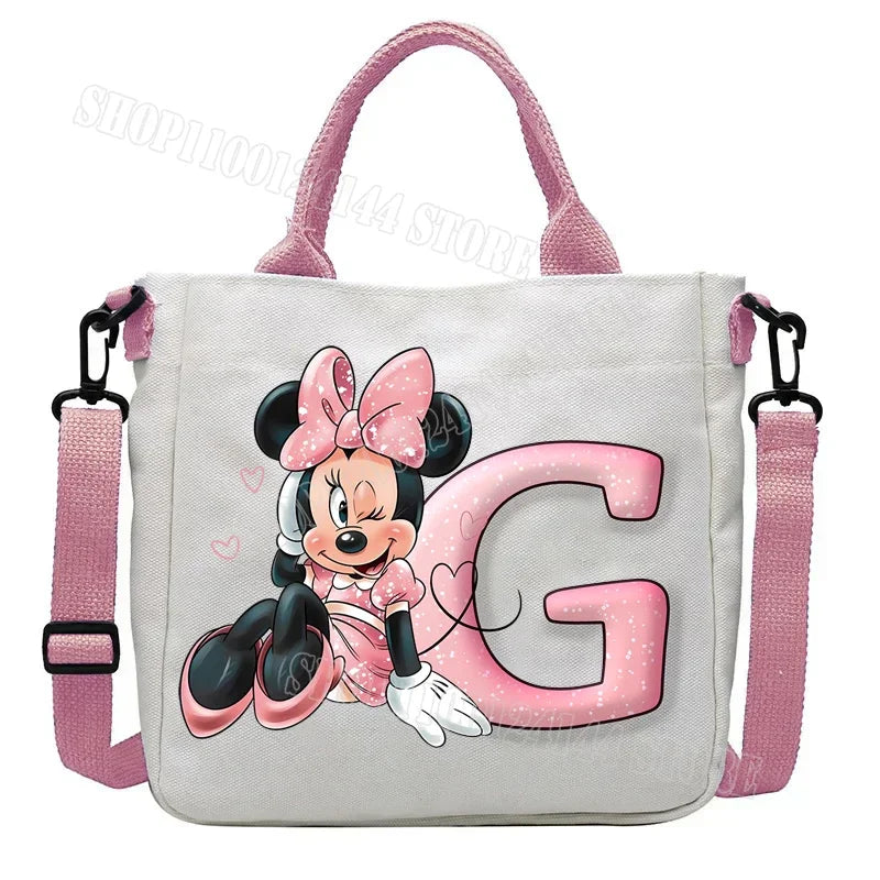 Minnie Disney Women Men Canvas Bags Shoulder Bag Fashion Tote Bags Girl Cartoon Tote Bag Large Capacity Handbag Shopping Bags