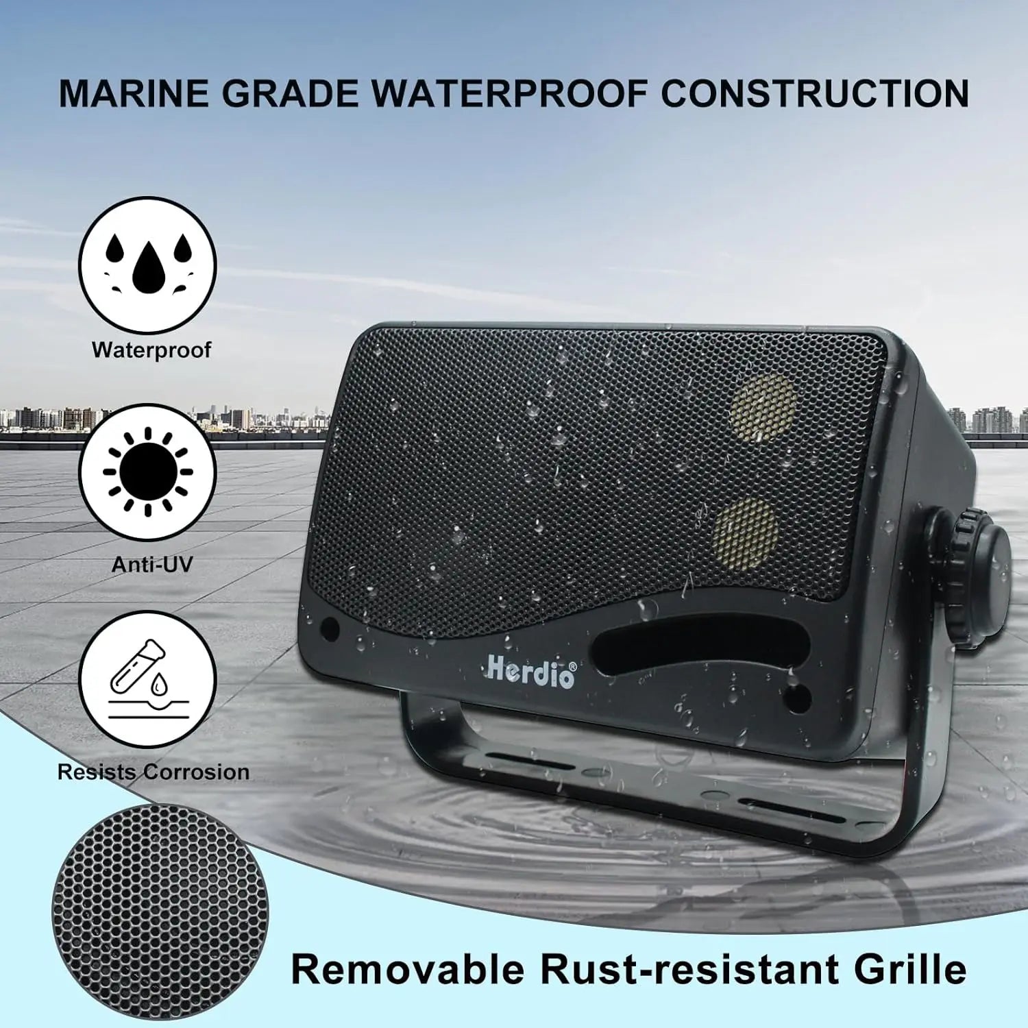 Herdio 3.5'' Passive Outdoor Speakers Wired Waterproof 200W 3 Way Premium Mountable Wall Mount Speakers For Patio Marine Boat