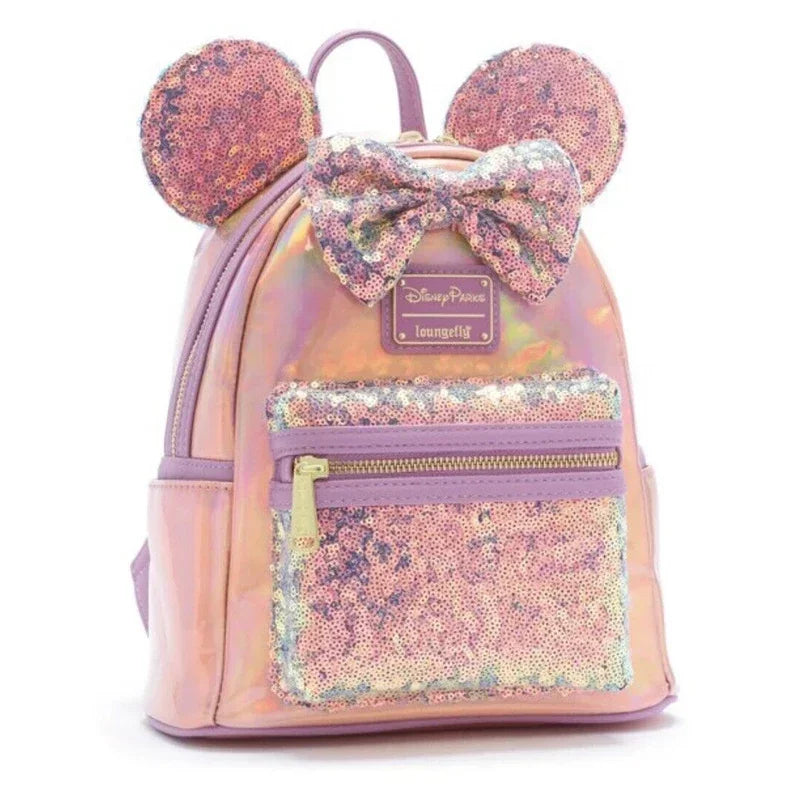 PU Leather Women Backpack Stitch Cartoon Chocolate Mickey Peter and Wendy Star Sky Students Brand Backpack Waterproof Bag