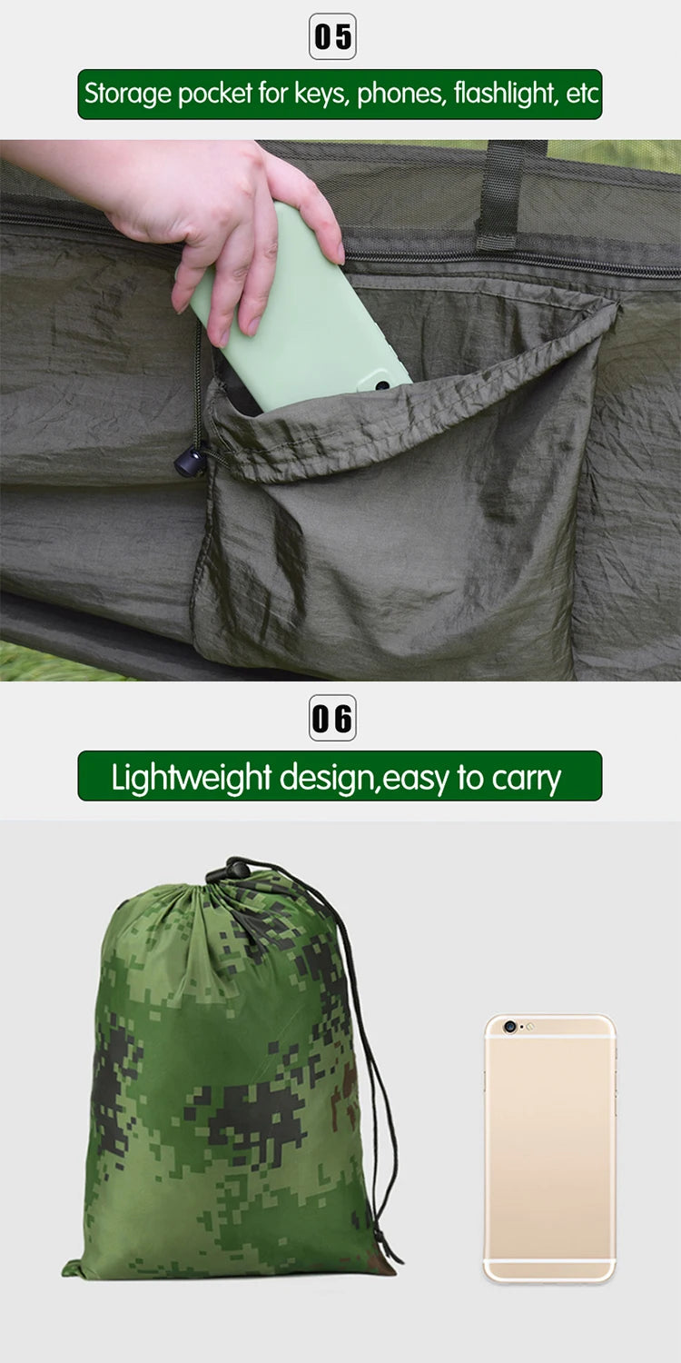 Lightweight Portable Outdoor Camping Hammock with Mosquito Net High Strength Parachute Fabric Hanging Bed Hunting Sleeping Swing