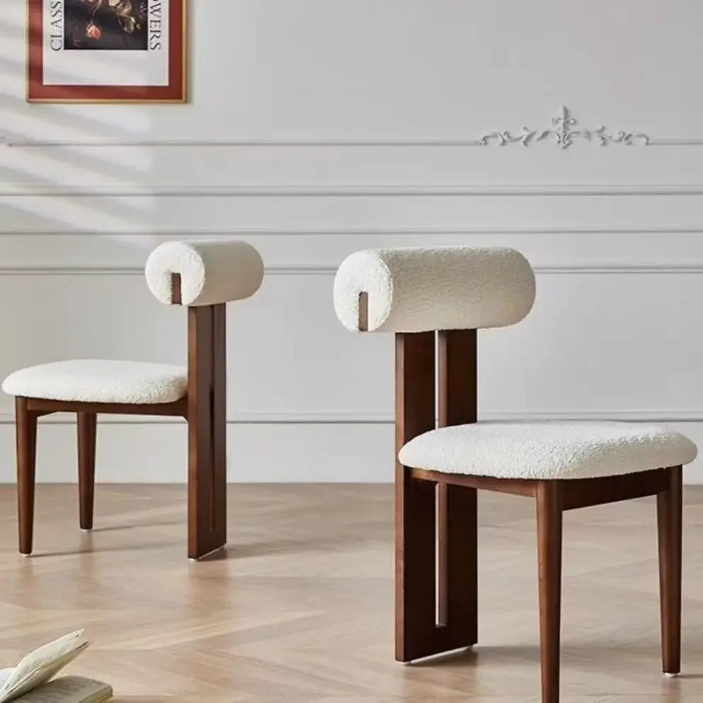 Nordic French Vintage Solid Wood Dining Chair - Mid-Century Retro Backrest Hippo Chair for Home, Living Room & Vanity