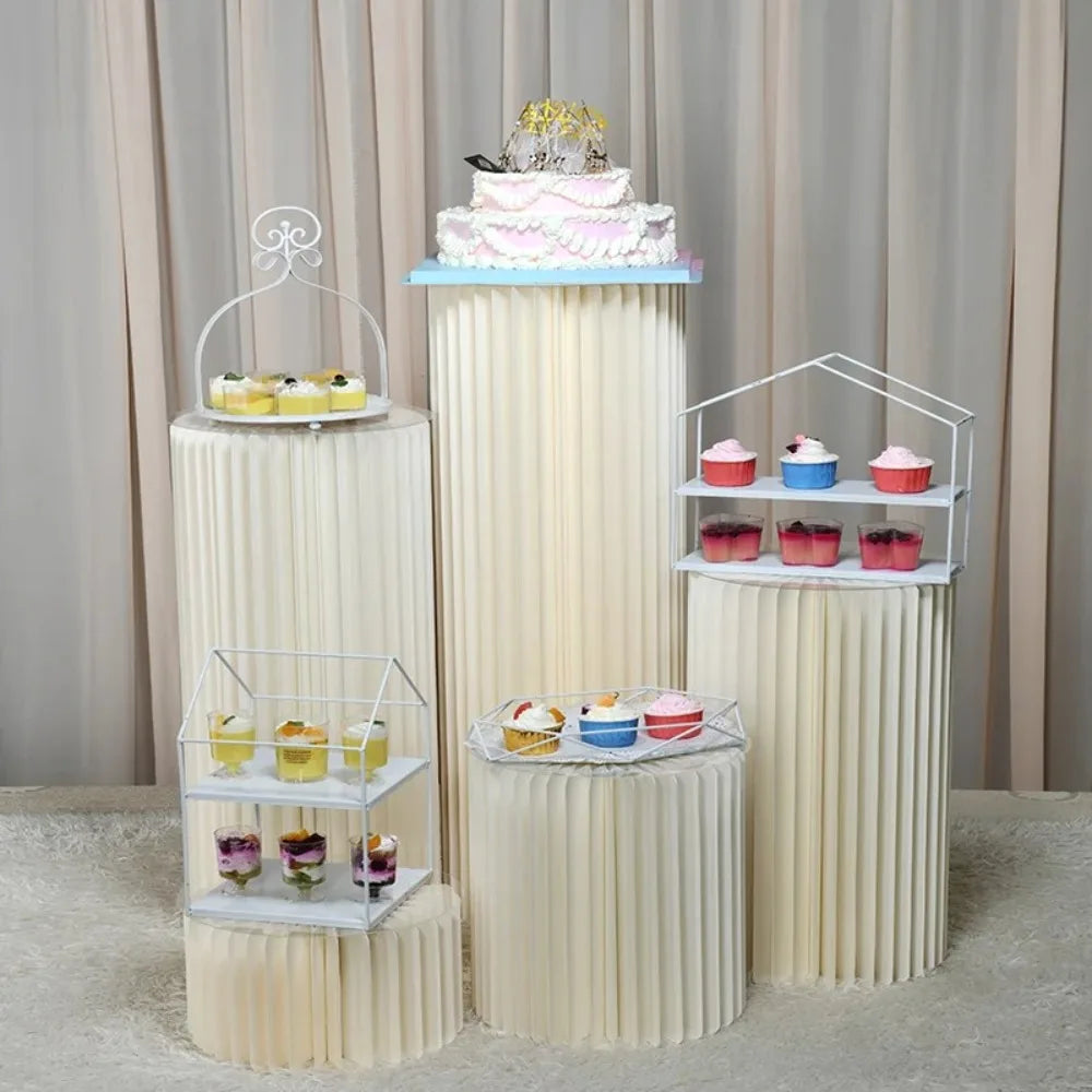 Buffet Risers Food Display Stand Round Table Cake Dessert Stand for Parties Foldable Paper Columns Display for Wedding Birthday