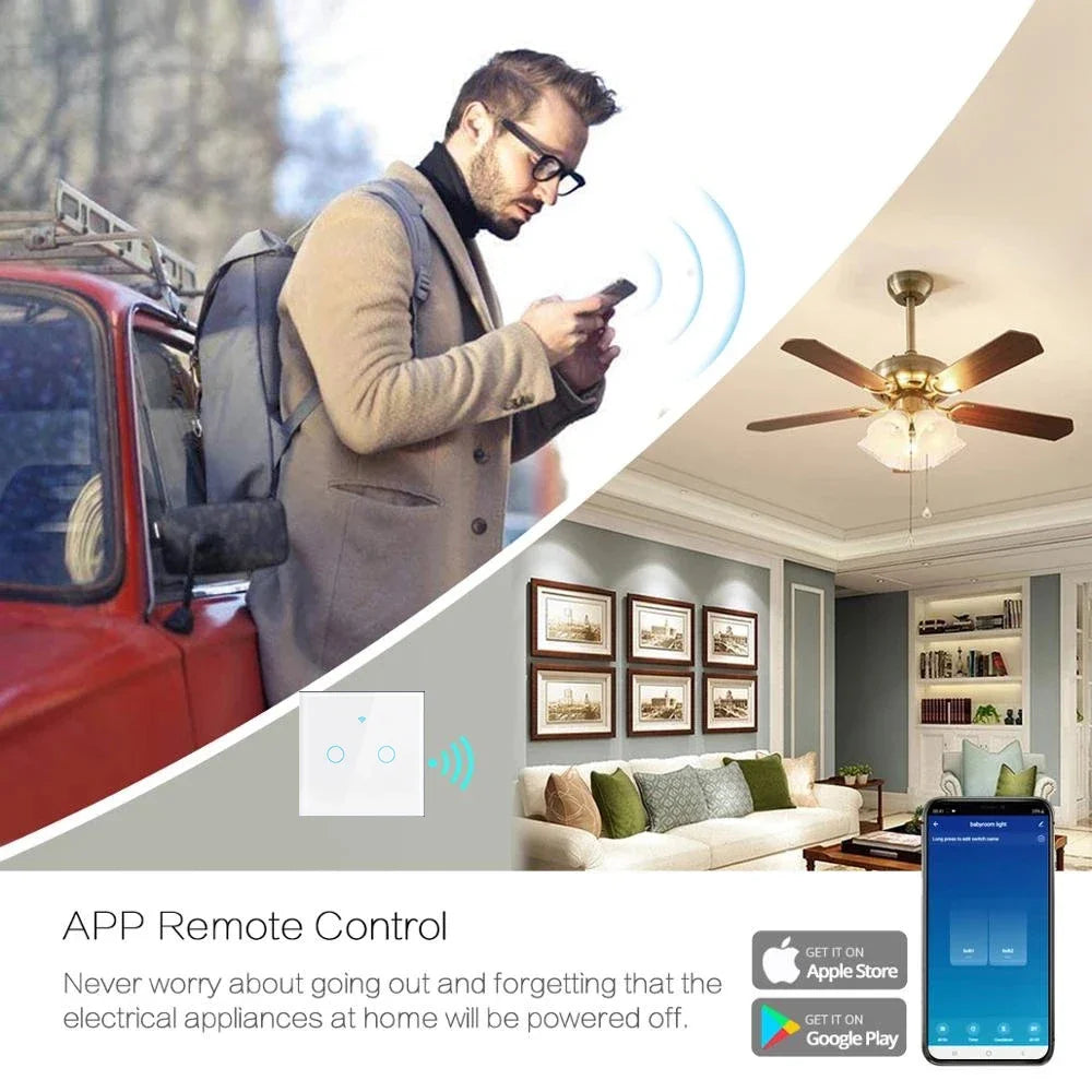 EU/US Smart Switch Alexa RF433 No Neutral Tuya Control Works With Google 1/2/3 Gang Smart Life Home Light WiFi Touch Switches