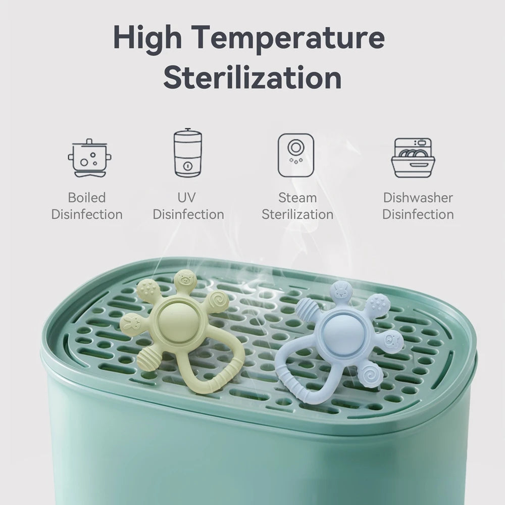 BPA Free Silicone Teether Food Grade Baby 0-12 Toys Teething Rattle Sensory Toys for Toddlers Silicone Hand Bell Soothing Toys