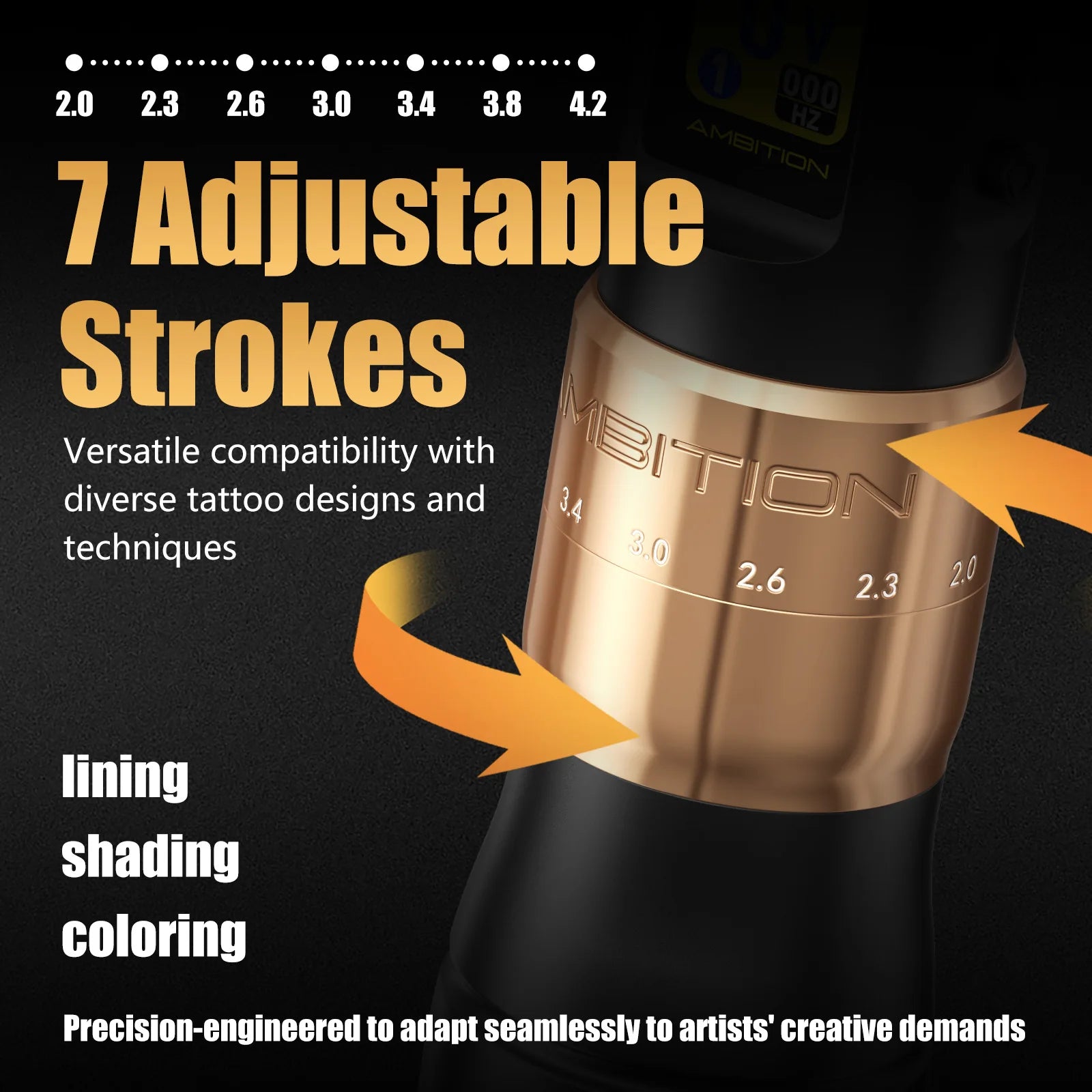 Ambition C3 Coreless Motor Body Makeup Professional Wireless Tattoo Machine Pen 7 Adjustable Stroke 2.0-4.2mm For Tattoo Artists