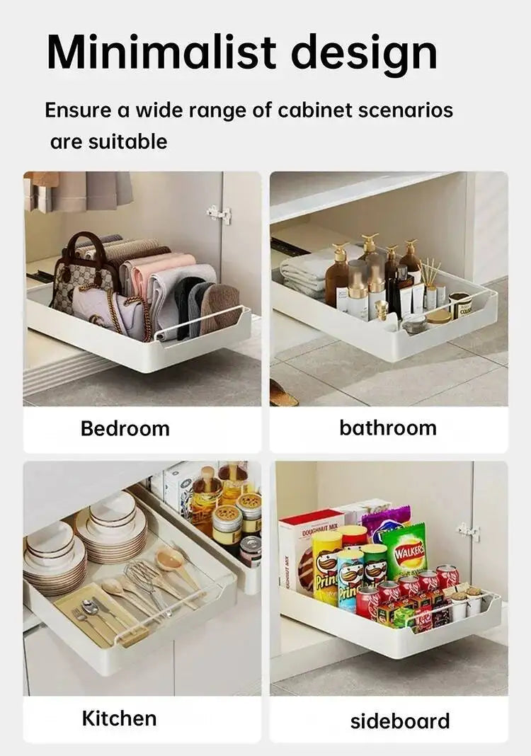 Box With Sliding Rail Pull-Out Cabinet Storage Rack Spice Pantry Shelves Drawer Kitchen Organizer Basket