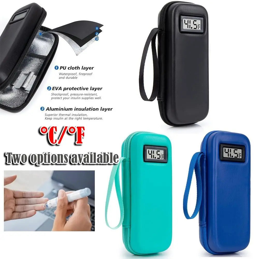 Insulin Cooler Travel Case with Thermometer Display Waterproof Medicine Organizer Bag Insulin Cooling Bag for Diabetics