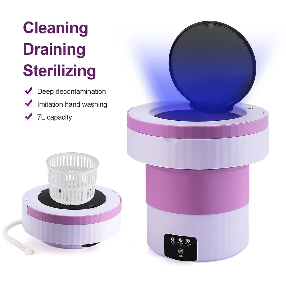 7L Small Folding Washing Machine Portable Washing Machine Automatic Modes Laundry Clothes Laundry Bucket Washing Machine