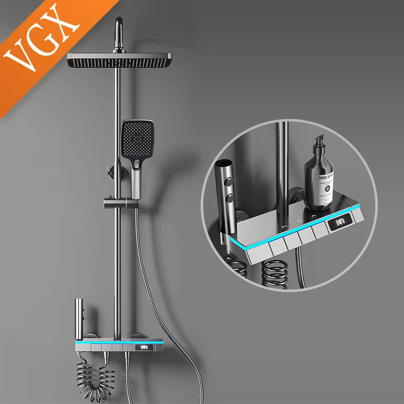 VGX Gold Shower System Set Bathroom Shower Faucet Set 3-way Rainfall Shower Set Shower Mixer Crane with Hand Shower Set White