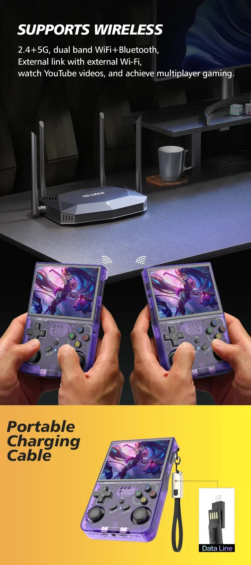 R36S updated R36XX Retro Handheld Game Console Linux ARKOS 3.5Inch IPS Screen Portable Pocket Video Player  Wi-Fi Games Kid Gift