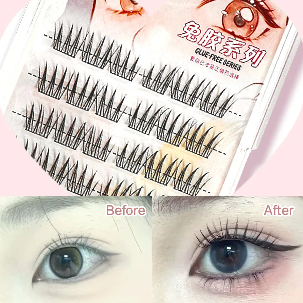 Glue-free False Eyelashes, Fishtail Princess Lazy Eyelashes, Natural Transparent Stem, Reused 48 Clusters Large Capacity