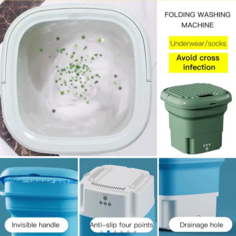 Portable folding washing machine With Spin Dryer Household Automatic Blue Light Sterilization Mini Underwear Laundry Washer