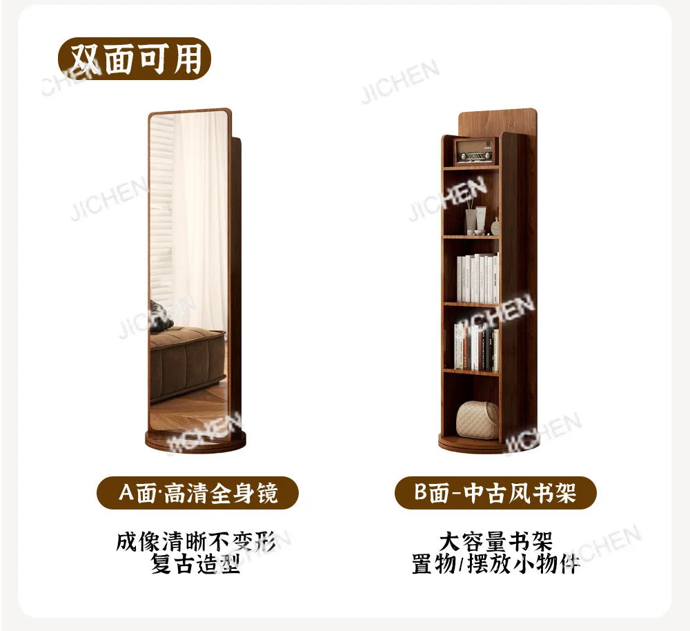 Removable magazine bookshelf rotating full-length mirror vertical full-body floor rotating storage integrated fitting mirror