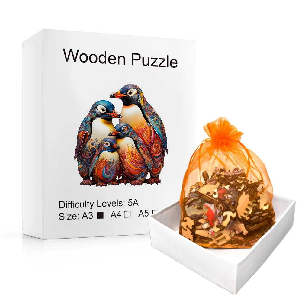 Wooden Puzzle Penguin Exquisite Gift Box with Irregular Shaped Animal Puzzle Gifts for Family Interaction and Adult StressRelief