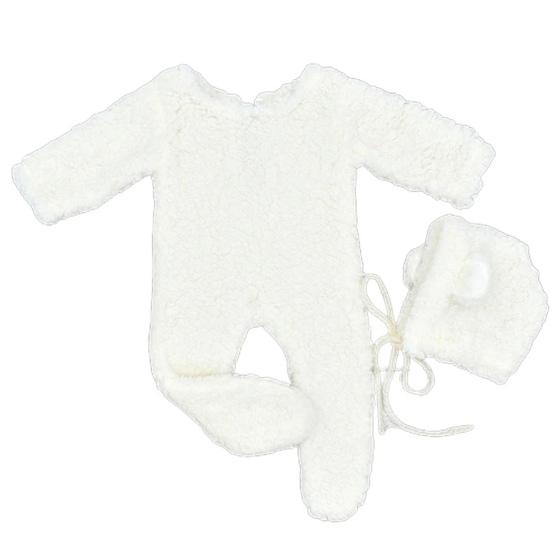 2Pcs Photography Props for Baby Boy Girls Unisex Jumpsuit Bear Ear Hat Footed Romper Newborn Photoshooting Accessories