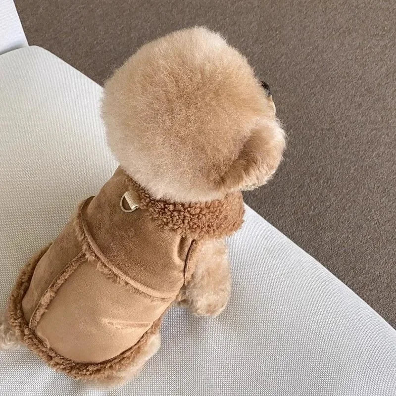 Winter Fleece Lined Dog Vest Jacket with Harness for Small Breeds Teddy Bichon Puppy Suede Apparel  Dog Clothes  French Bulldog