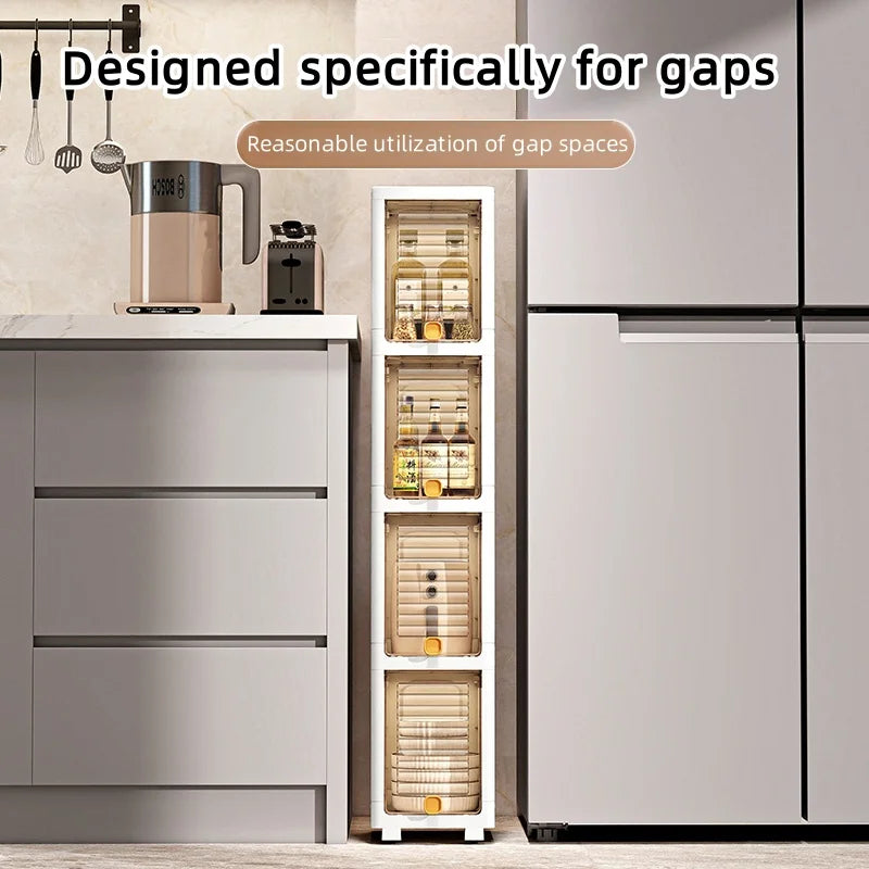 19cm Narrow Cabinet with Flip Lid  Large Capacity Adjustable Shelves Organizer for Kitchen Bathroom Bedroom Living Room