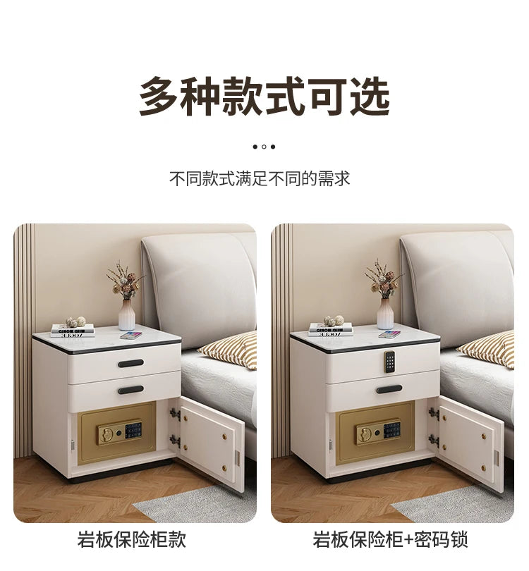 Safe Luxury Bedside Table With Lock Secret Compartment Glamour Metal Nightstands Designer Multifunctional Criado Mudo Furnitures