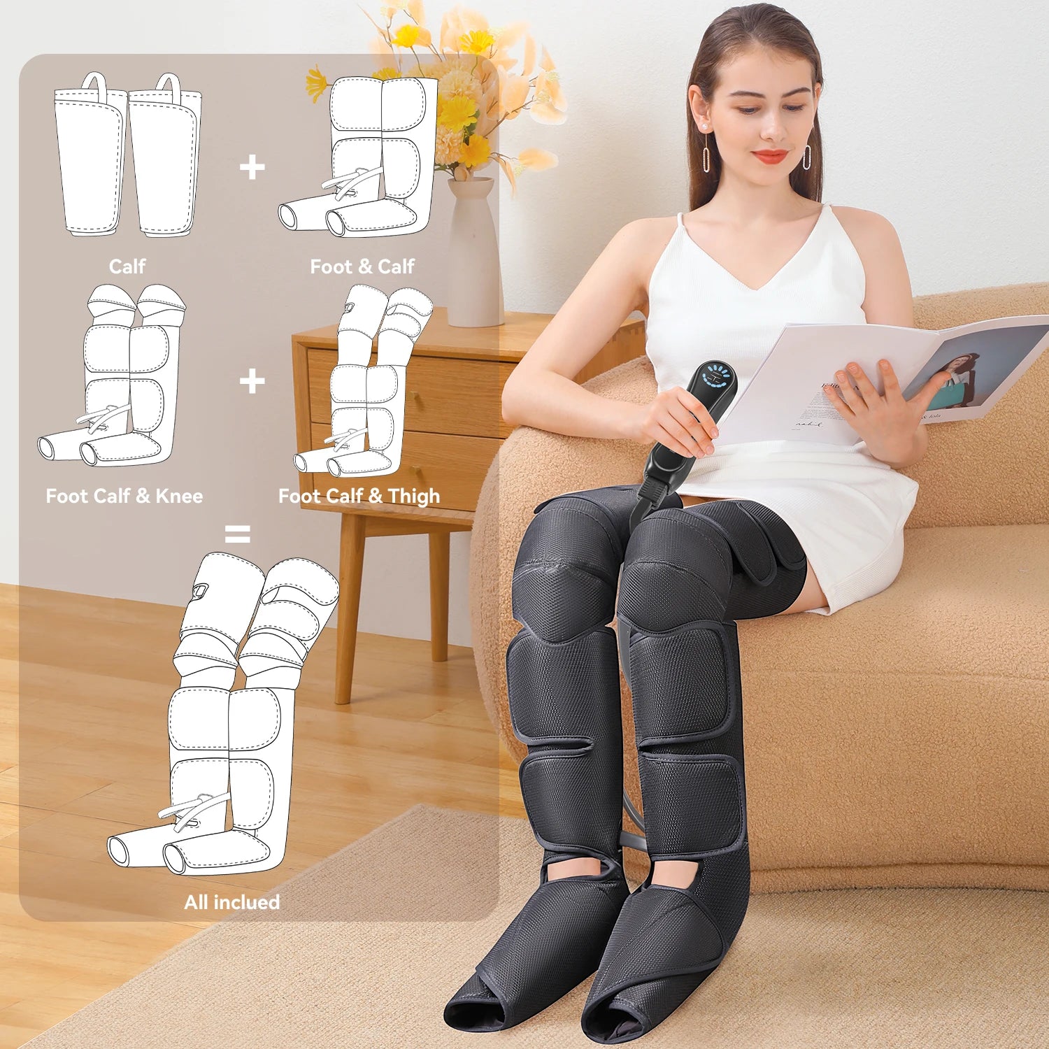 Air Compression Leg Massager Foot Calf Machine Blood Circulation Relaxation Instrument Long Airbag Vibration Heating Knee Tool