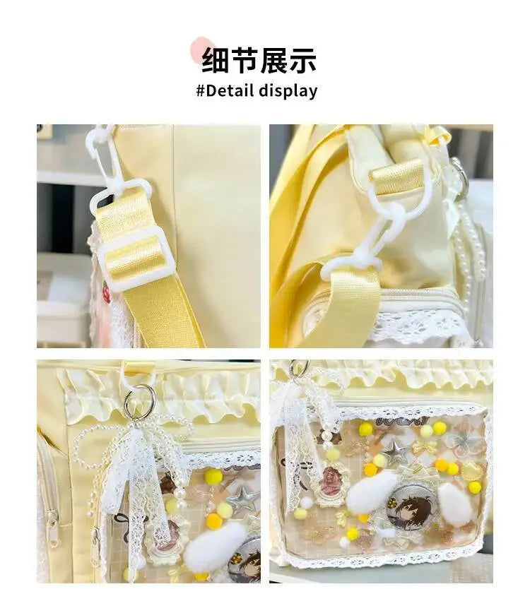 New Y2K Cute Japanese Ita Bag Lolita Girl Transparent Shoulder Tote Bag Large Capacity Crossbody Casual Bag DIY Display Handbags