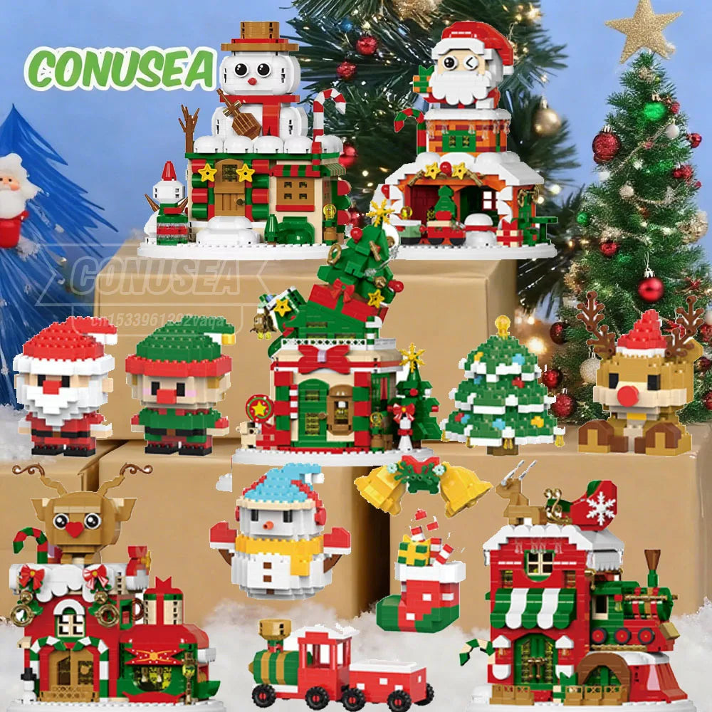 Christmas Gifts Micro Building Block Series Santa Claus Reindeer Puzzle Assembling Bricks Table Decoration Toys Children Kids