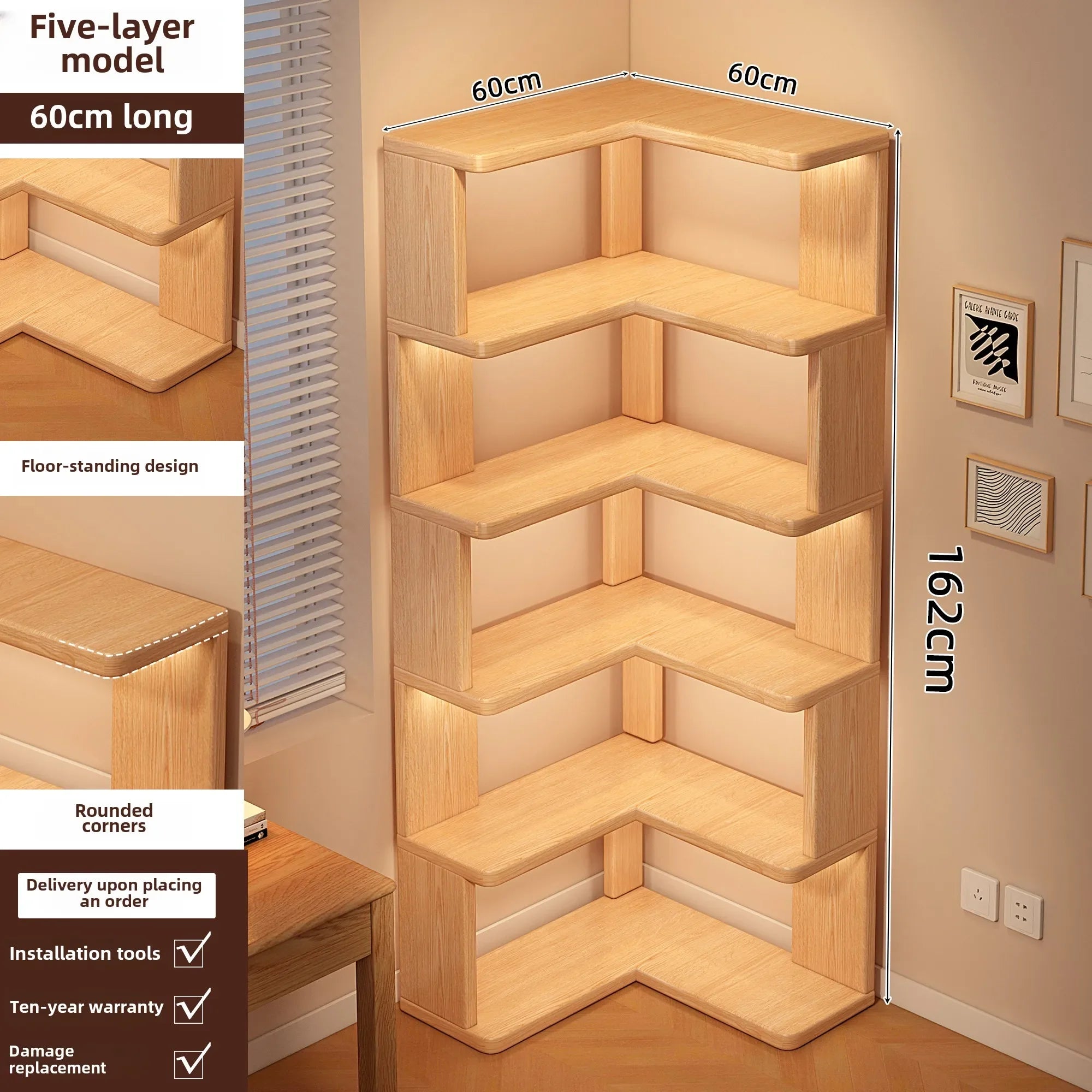 Solid Wood Corner Bookshelf Integrated Shelf Against The Wall Floor Narrow Cabinet Household Corner Storage Shelf Bookcase