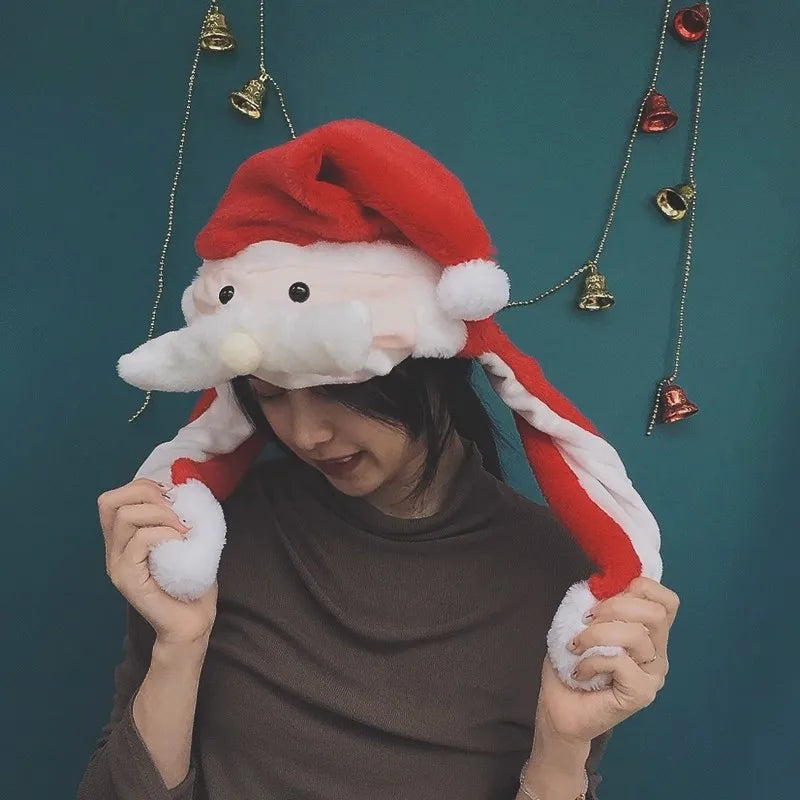 LED Santa Jumping moustache Hat Light Up Christmas Hat Glow Lighted Santa Hat with Colorful Led lights for Adult kids funny Gift