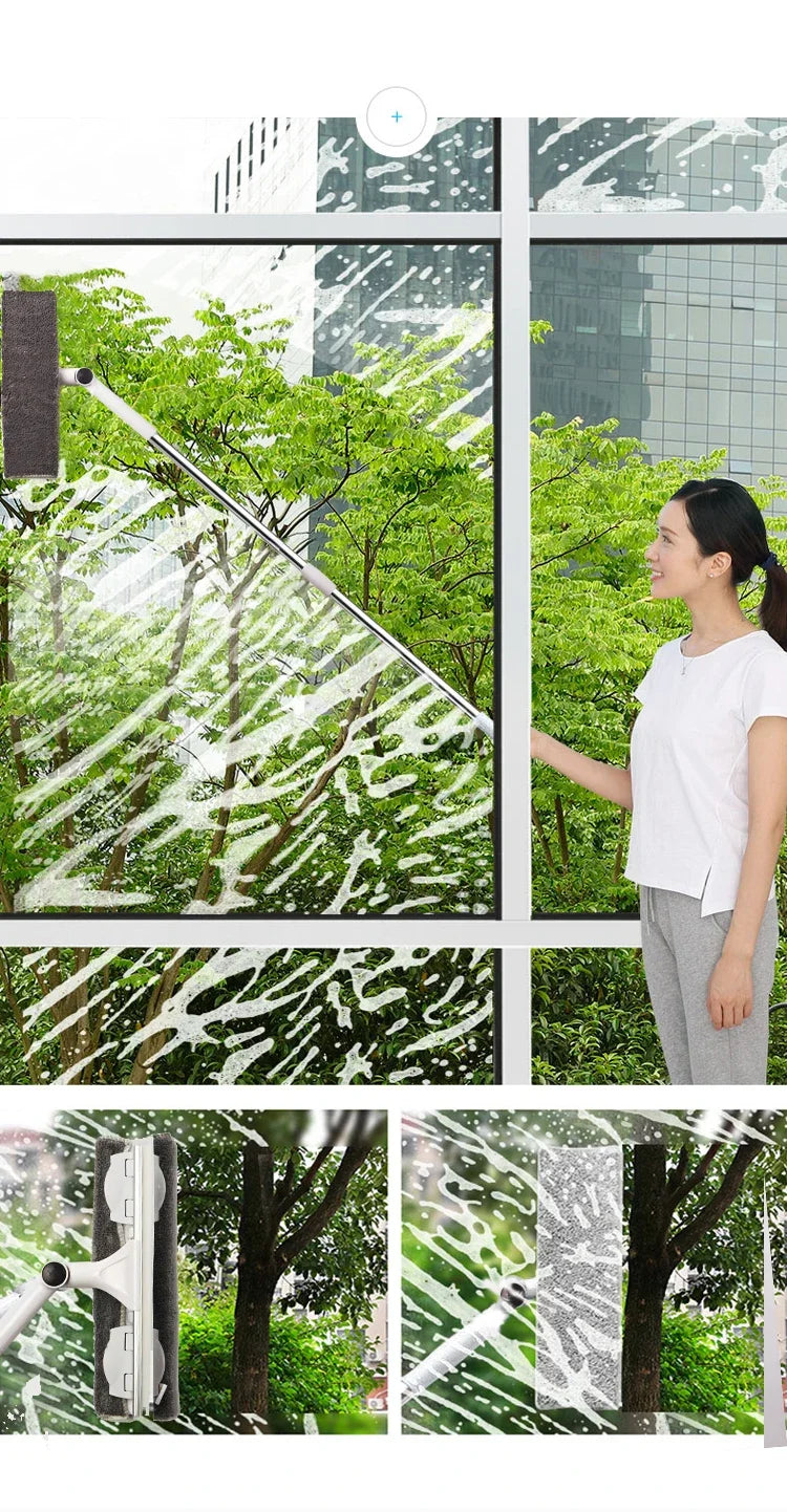 Household Telescopic Window Cleaning Tool with Long Handle Brush Glass Washer Mop for Efficient Indoor Window Cleaner